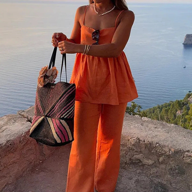 2026 Amazon European and American Style Women's Temperament Commuter Suspender Pants Loose Solid Color Casual Women's Fashion Suit