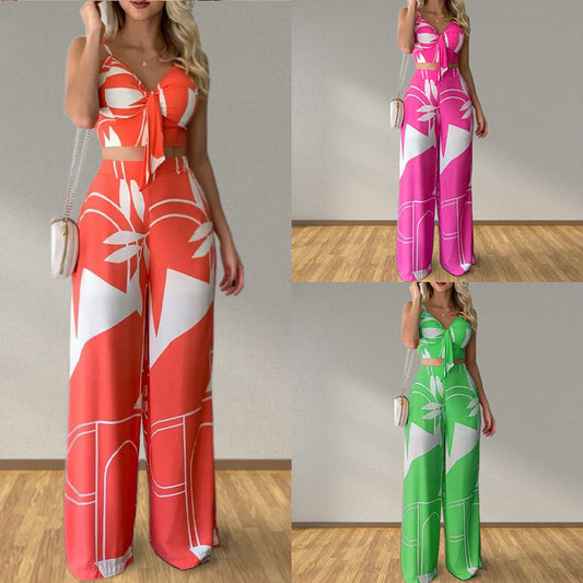 2026 cross-border foreign trade suit, European and beautiful women's clothing, personality temperament, straight trousers, sexy tops, fashion casual suits