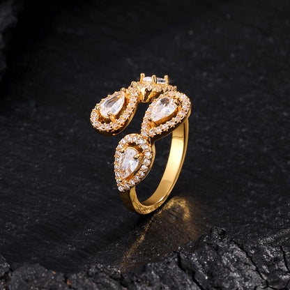 Cross-border European and American style exaggerated full zircon, light luxury, niche, high-end design, open ring for women, women's hand accessories that do not fade