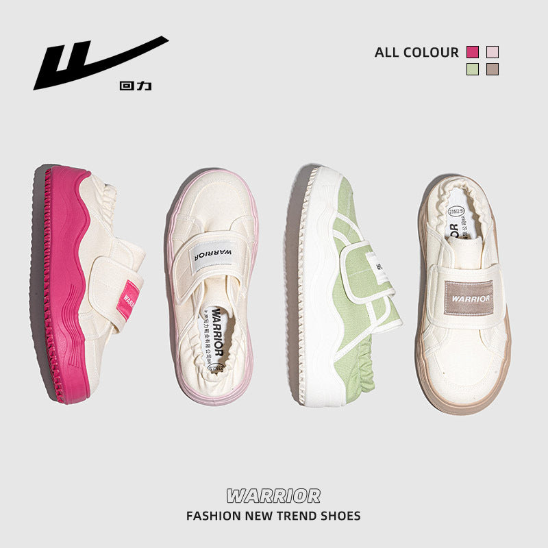 Pull back two canvas shoes women, 2025 spring platform muffin shoes, Velcro, one kick of lazy people, high-value shoes