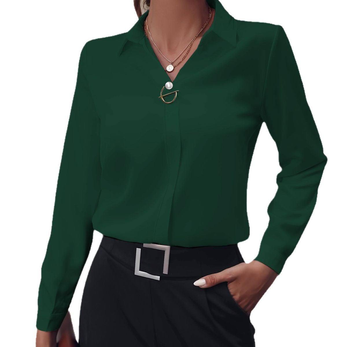 European and American commuter women's shirts are versatile and simple, Amazon solid color shirts, long sleeves, mid-length shirts