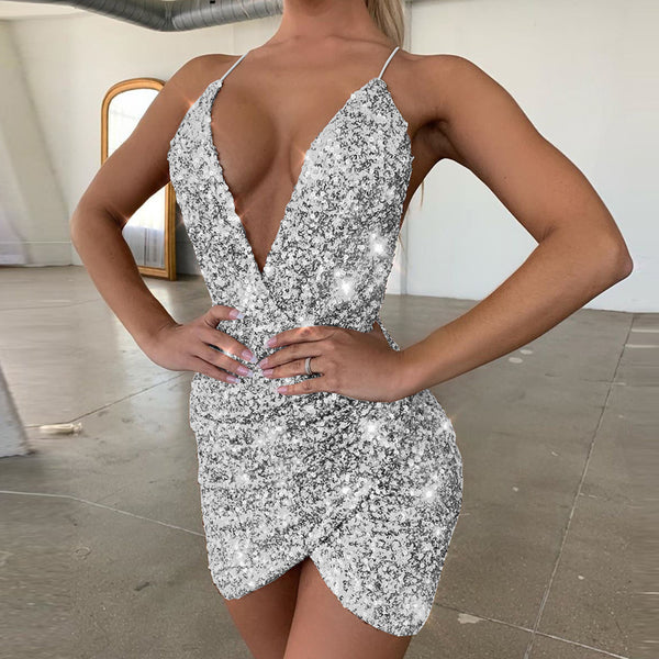 Spring 2026 Europe and the United States Cross-border Amazon eBay Sexy Fashion V-Neck Sequins Sundress Dress 661