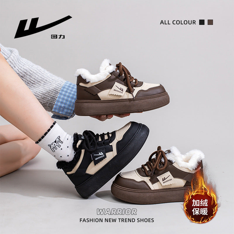 Pullback new color-blocked fleece platform shoes, winter warm shoes, fashionable Khmer cotton shoes, commuting versatile women's shoes