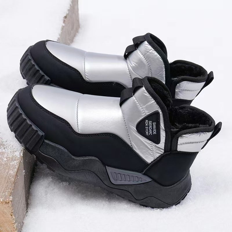 Men's snow boots winter fleece-lined thickened warm Northeast large cotton shoes, integrated leather and wool integrated waterproof and non-slip high-top men's shoes