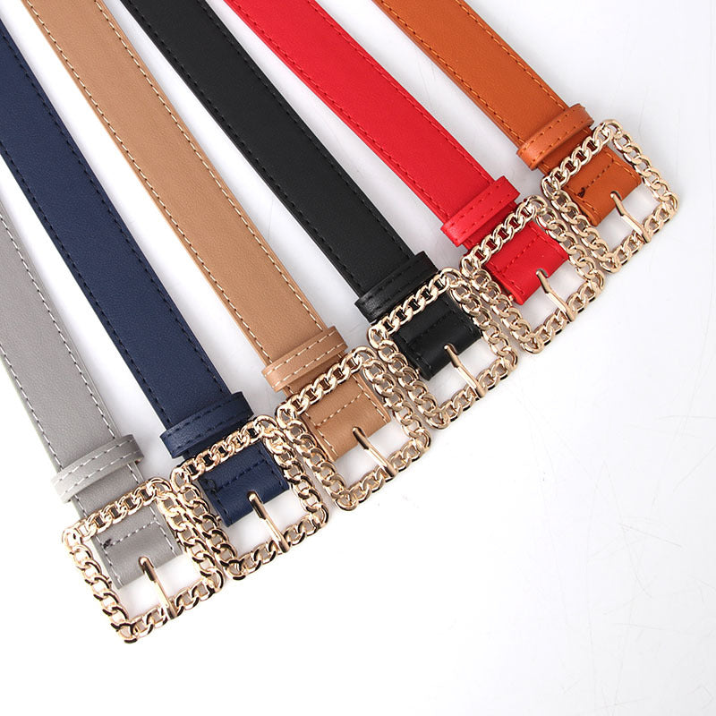 In stock Korean version of fashion hollow square buckle decorative belt student versatile trouser belt women's trend belt manufacturer batch