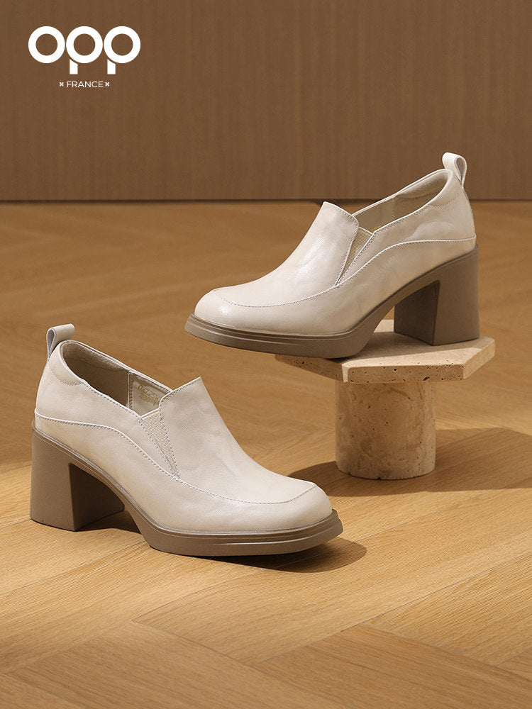 OPP leather loafers women's shoes 2025 spring and autumn new explosive platform British style women's black casual shoes