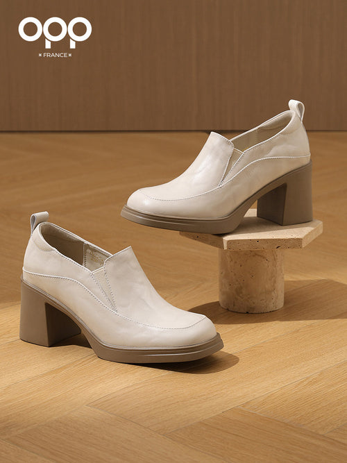 OPP leather loafers women's shoes 2025 spring and autumn new explosive platform British style women's black casual shoes