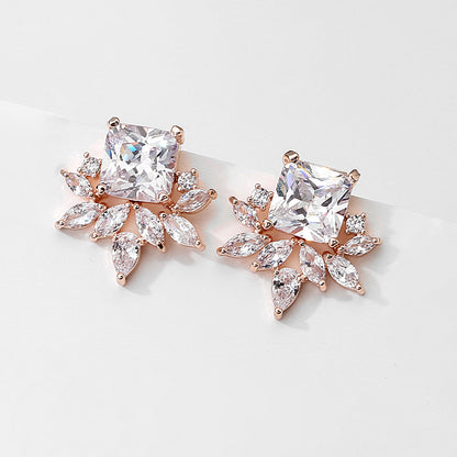 Cross-border light luxury sugar cube yellow diamond earrings, snowflake zircon earrings, niche, high-end and versatile light luxury foreign trade accessories