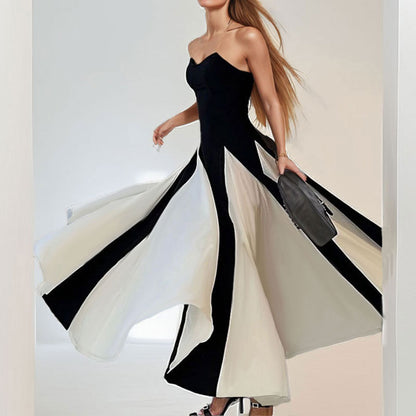 2026 spring new cross-border European and beautiful clothing fashionable commuting temperament elegant bandeau one-shoulder solid color dress