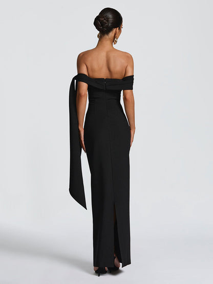 European and American style autumn new women's clothing sexy one-shoulder streamer sleeveless pleated slim hip bandeau dress for women