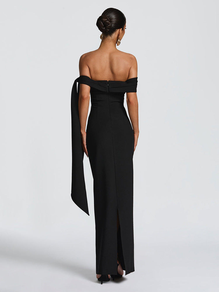 European and American style autumn new women's clothing sexy one-shoulder streamer sleeveless pleated slim hip bandeau dress for women