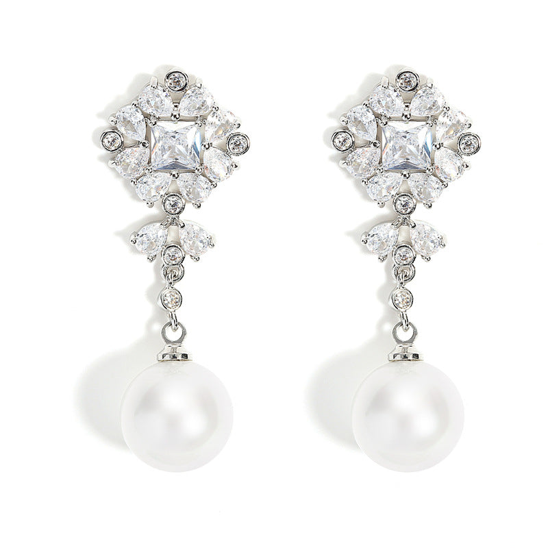 RAKOL New Fashion Floral AAA Zircon Light Luxury Earrings Clip Pearl Earrings Women's Fashionable Korean Style Earrings