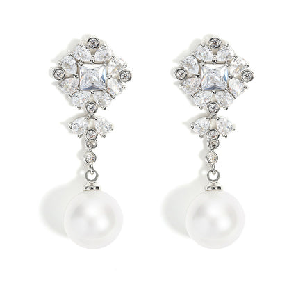 RAKOL New Fashion Floral AAA Zircon Light Luxury Earrings Clip Pearl Earrings Women's Fashionable Korean Style Earrings