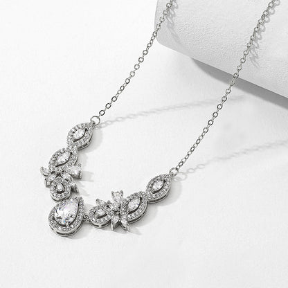 Cross-border new waterdrop zircon necklace, light luxury niche full diamond surrounded pendant accessory, high-end bridal accessory for women