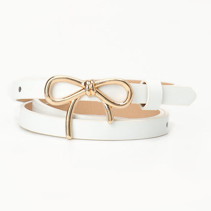 New Sweet Girl Bow Ladies Belt Gold Buckle Versatile Dress Light Luxury Premium Decoration Belt Woman