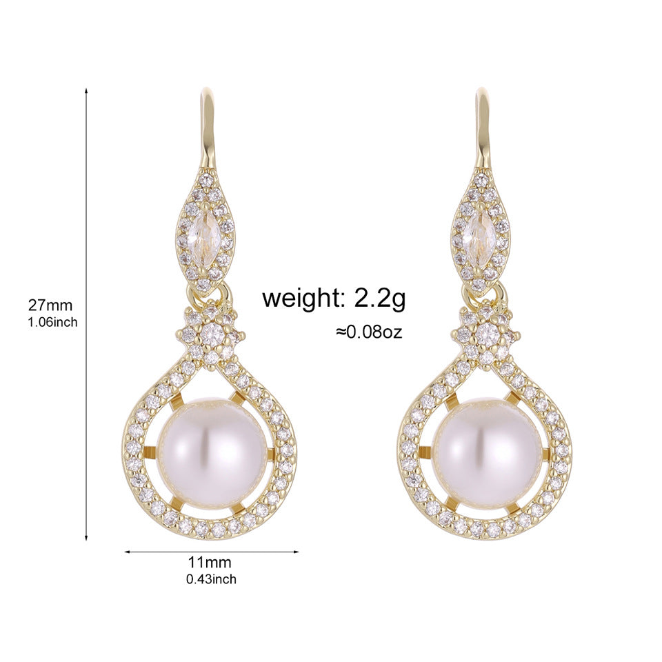 RAKOL Japanese and Korean New Women's Earrings, Copper Inlay AAA Zircon Pearl Wedding Dress Earrings Accessories for Women
