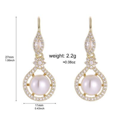 RAKOL Japanese and Korean New Women's Earrings, Copper Inlay AAA Zircon Pearl Wedding Dress Earrings Accessories for Women