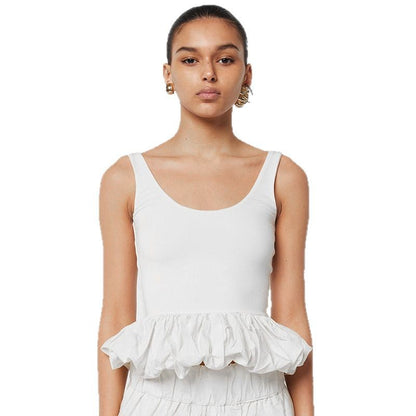 2025 spring/summer new European and beautiful clothing solid color sleeveless slim back open back bubble edge sexy little vest top for women