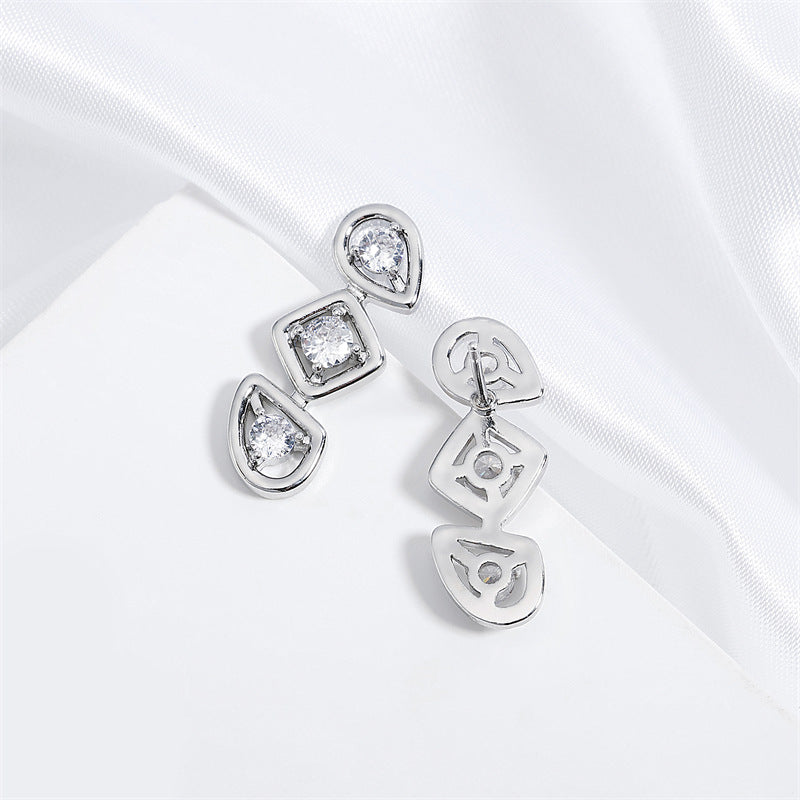 RAKOL European and American minimalist fashion earrings, versatile, light luxury INS earrings, geometric zircon earrings for women
