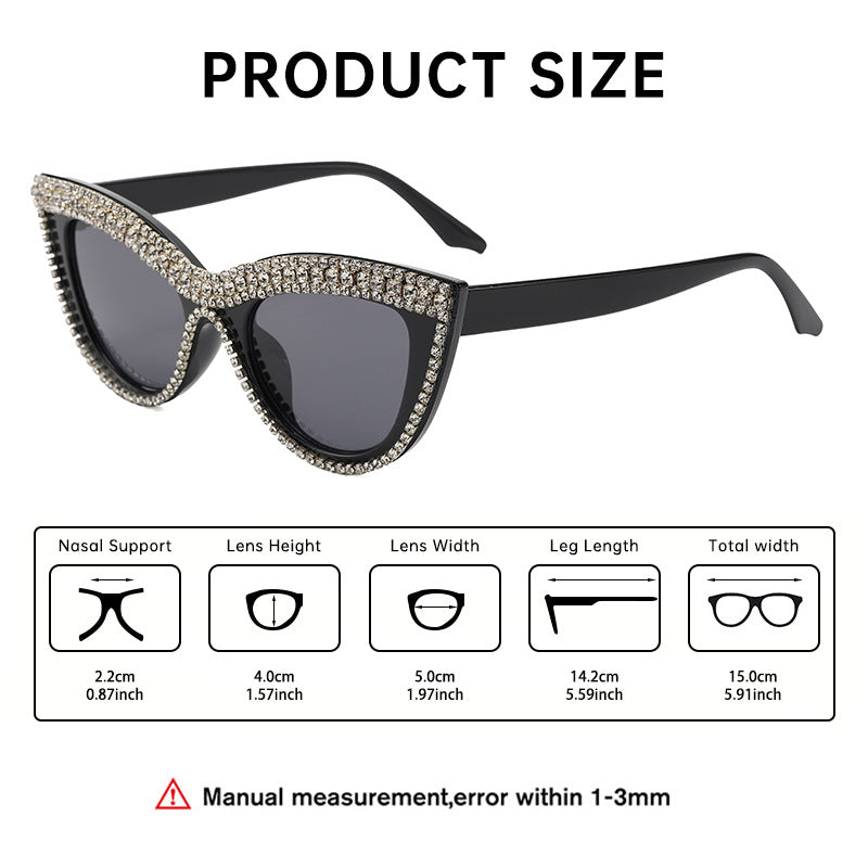 Cat-eye diamond-studded sunglasses, new fashion party glasses, Chanel-style personalized shape-style sunglasses for women, high-end feel