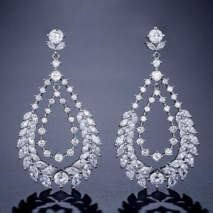 RAKOL European and American fashion classic exaggerated large earrings for women, exquisite versatile slightly inlaid zircon bridal earrings