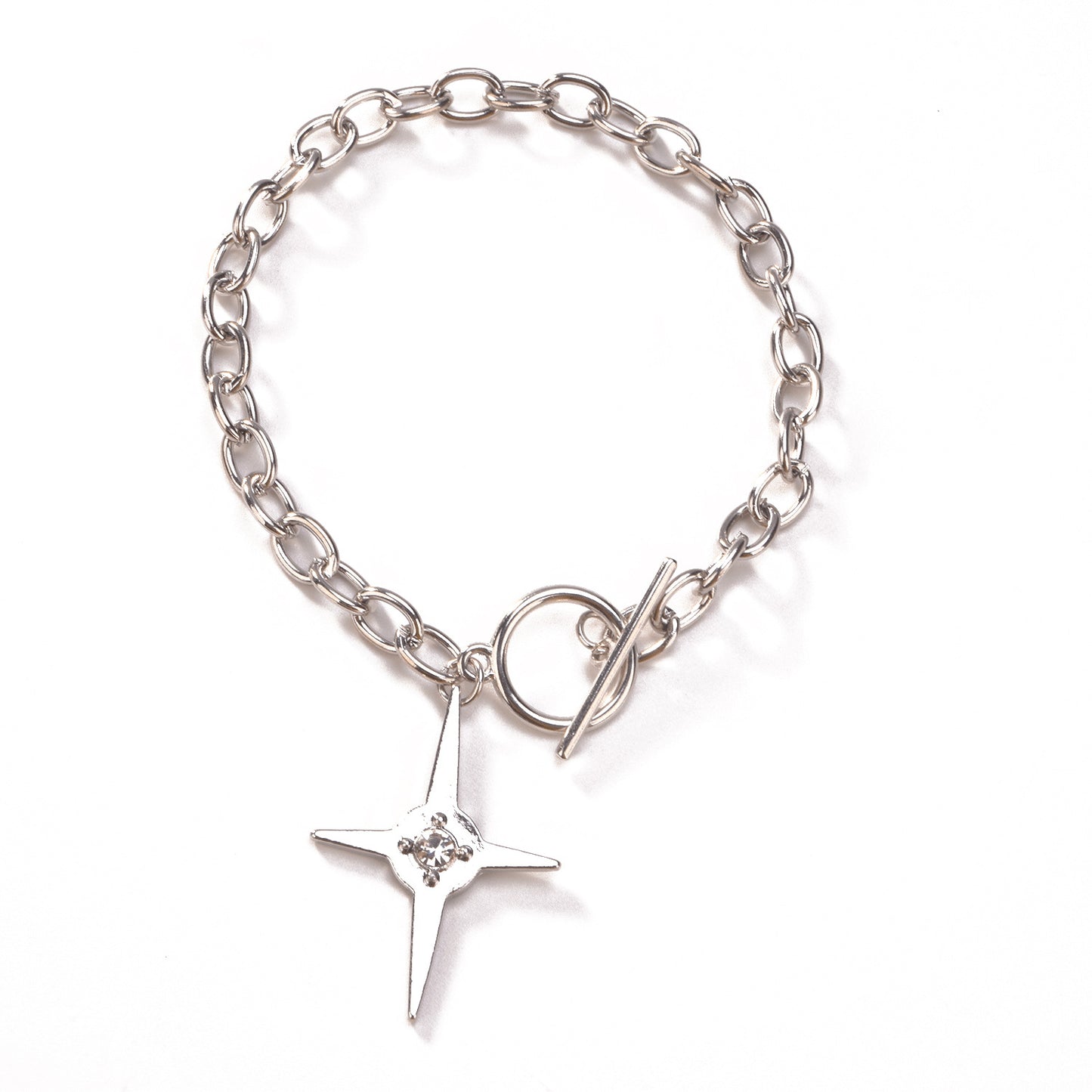 European and American cross-border jewelry New geometric cross with diamonds star bracelet women's simple and fashionable thick iron chain bracelet