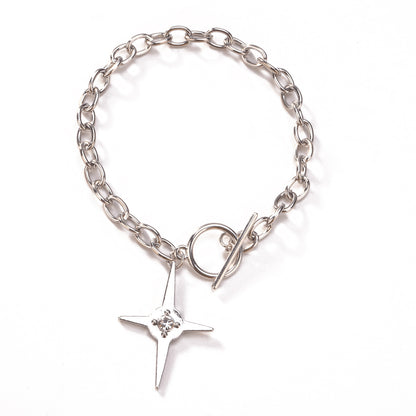 European and American cross-border jewelry New geometric cross with diamonds star bracelet women's simple and fashionable thick iron chain bracelet