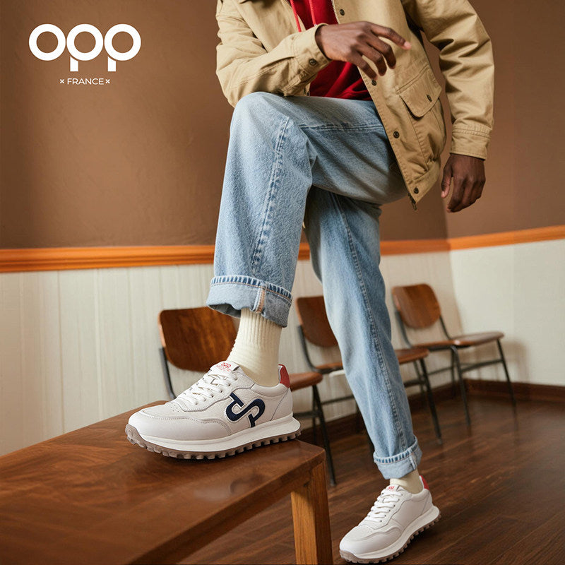 OPP Daddy Shoes Men's Spring 2026 New Non-Slip and Wear-Resistant Leather Casual Sneakers Fashionable and Versatile Board Shoes