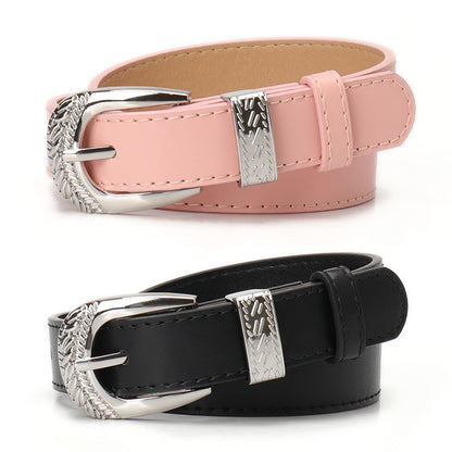 New cross-border European and American carved buckle belt women's decoration simple and versatile trouser belt retro fashion trend women's belt