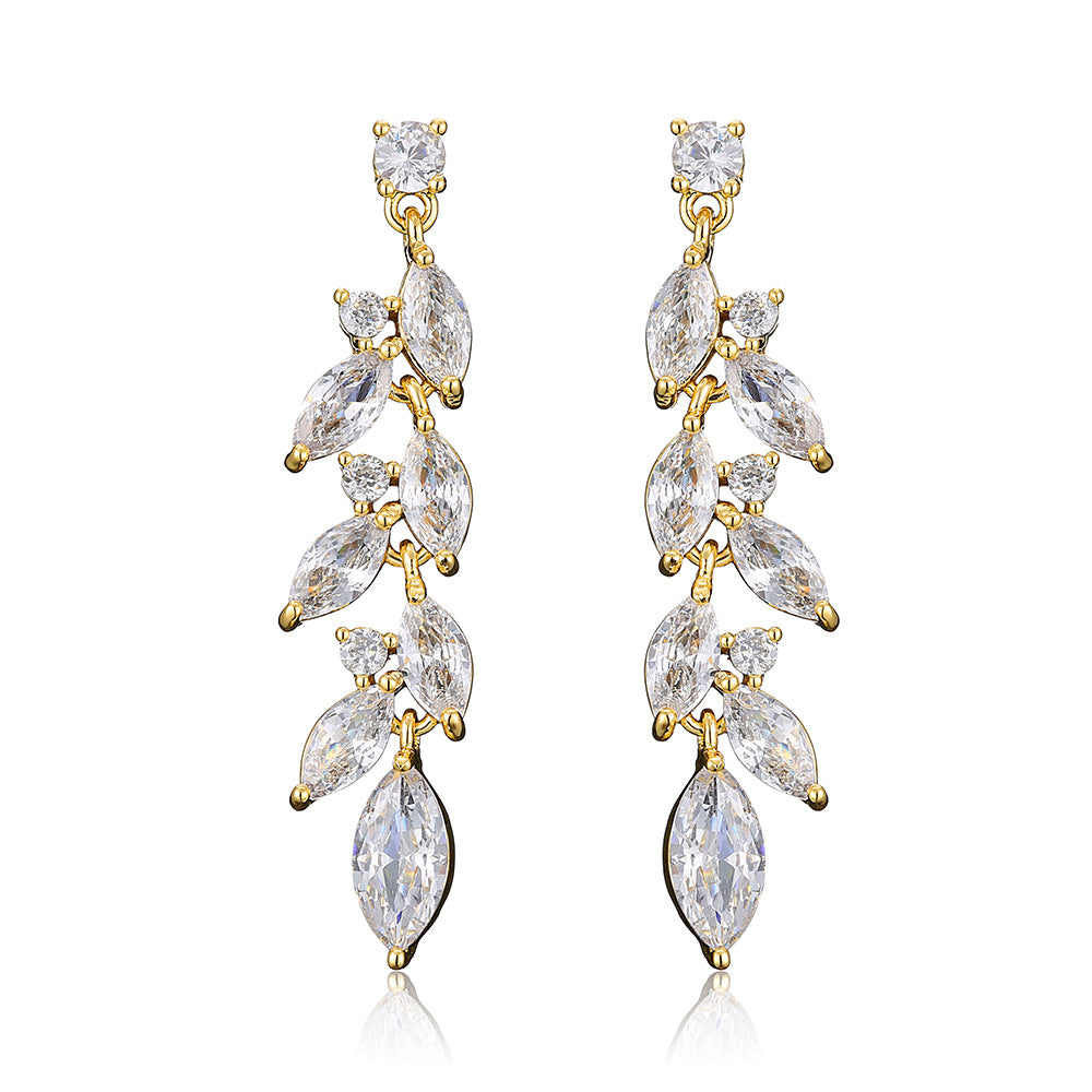 RAKOL European and American retro simple long fringed earrings feminine temperament light luxury slightly zircon bridal wedding earrings