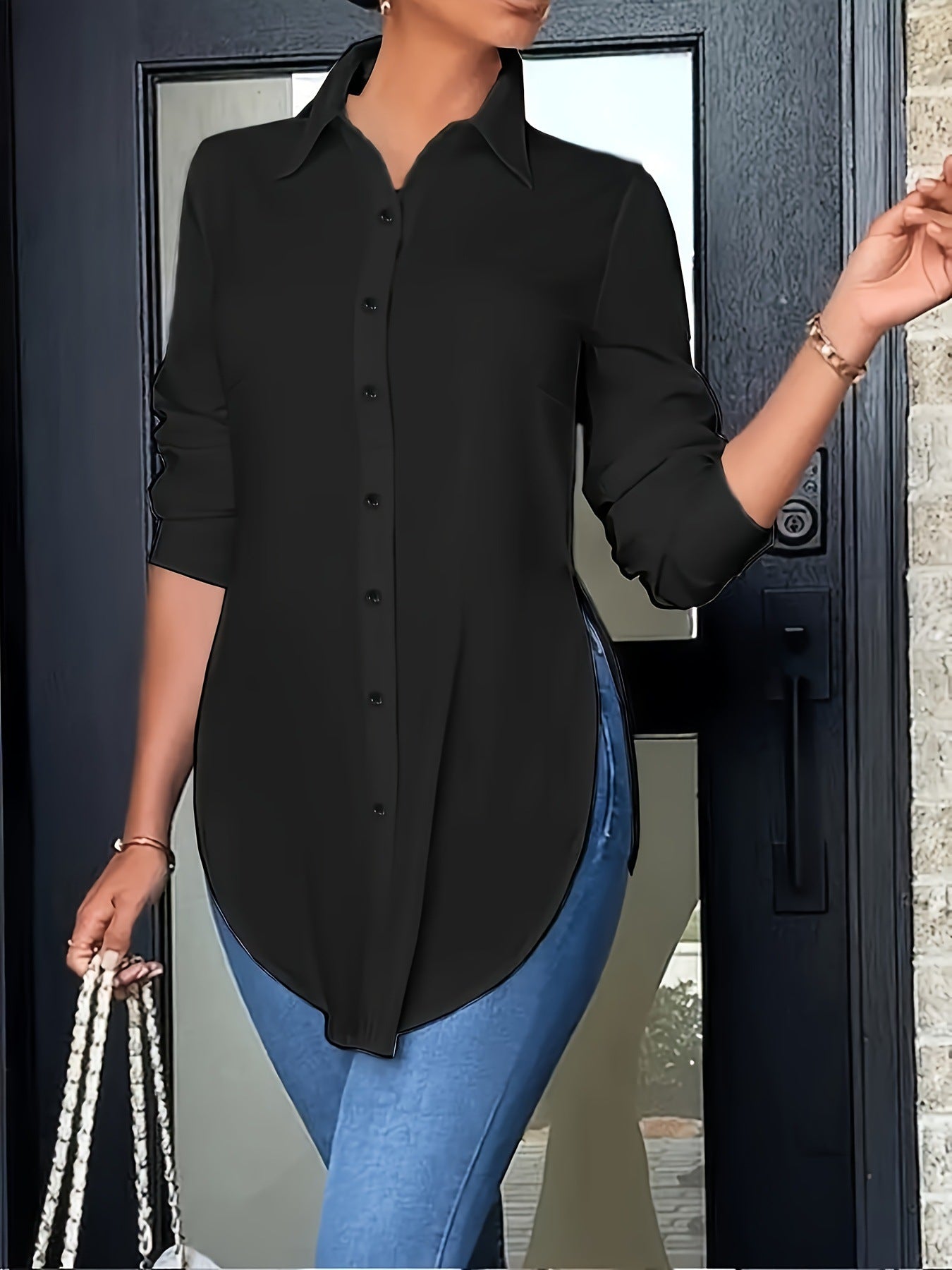 2024 AliExpress wish Amazon hot four seasons fashion, simple irregular women's shirts, long-sleeved shirts