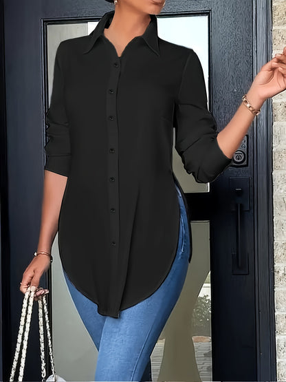 2024 AliExpress wish Amazon hot four seasons fashion, simple irregular women's shirts, long-sleeved shirts