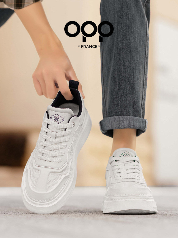 OPP white shoes men's spring 2026 new light luxury high-end platform sports casual versatile leather board shoes