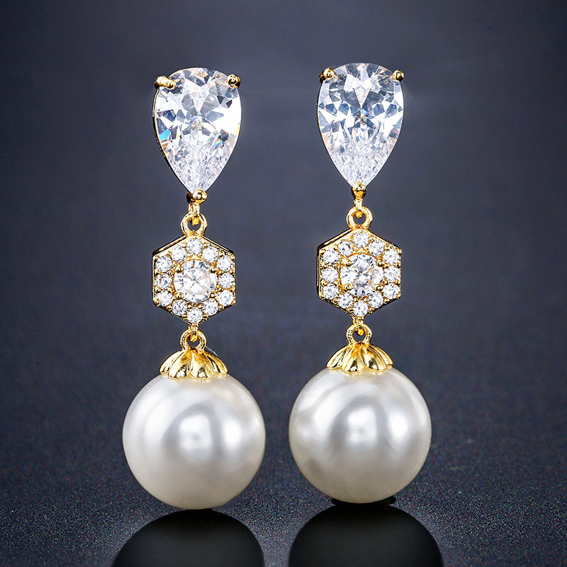 Best-selling foreign trade pearl stud earrings, zircon earrings, light luxury high-end accessories, niche designs, wedding bridesmaids