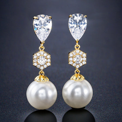 Best-selling foreign trade pearl stud earrings, zircon earrings, light luxury high-end accessories, niche designs, wedding bridesmaids