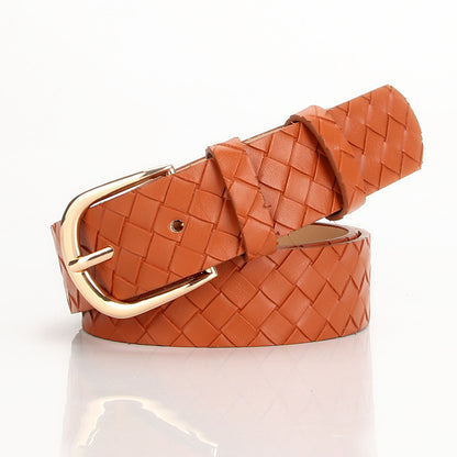 Women's alloy pin buckle belt, fashion trend, versatile belt, color choice, personalized imitation weave women's belt