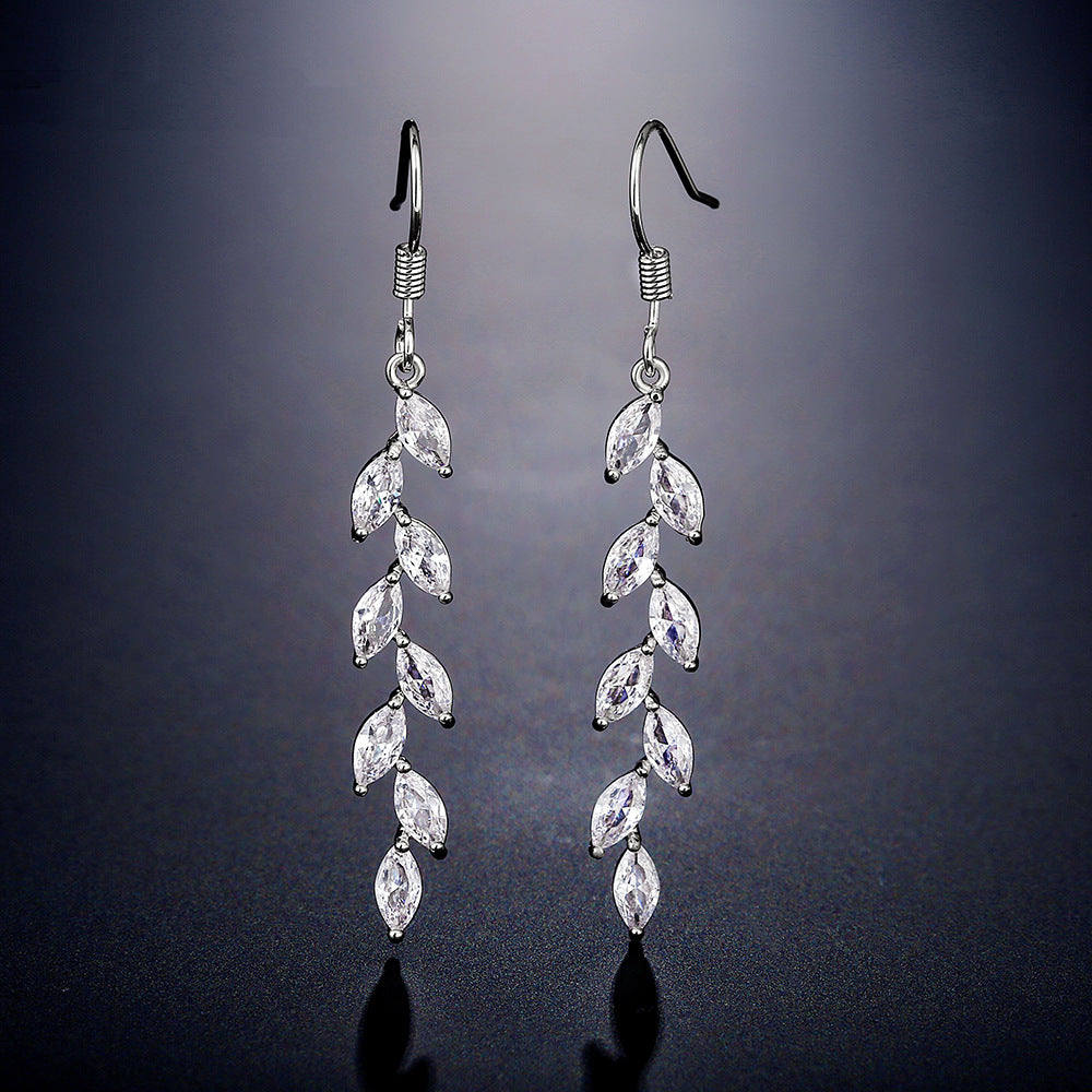 RAKOL Japan and South Korea new product long simple full inlaid zircon wheat ear earrings female ins trendy fashion temperament tassel ear hook