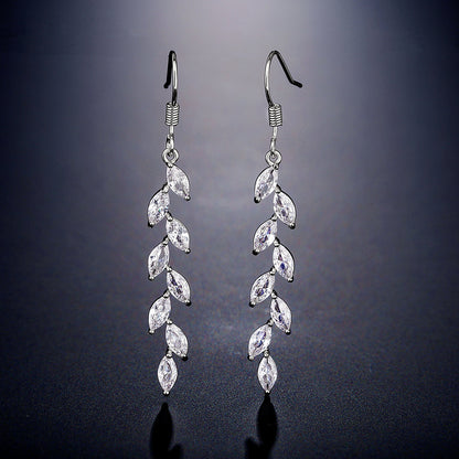 RAKOL Japan and South Korea new product long simple full inlaid zircon wheat ear earrings female ins trendy fashion temperament tassel ear hook