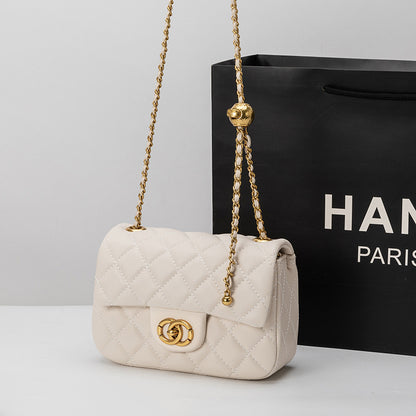 Famosa marca mesma bolsa feminina 2025 nova moda retro high-end rhombus chain bag small gold ball shoulder crossbody bag