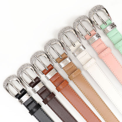 New cross-border European and American carved buckle belt women's decoration simple and versatile trouser belt retro fashion trend women's belt