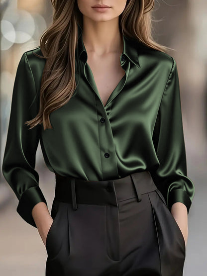 Amazon bestseller plus-size women's shirt, simple and stylish business office long-sleeve shirt, elegant temperament