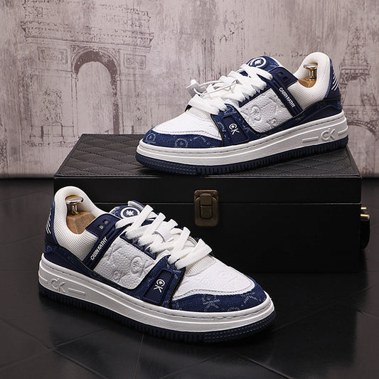 Sapatos masculinos moda e versatilidade tendência sapatos de tabuleiro impressos coreanos em sapatos casuais masculino dedo redondo esportes confortáveis sapatos modernos