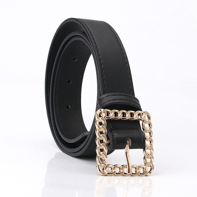 In stock Korean version of fashion hollow square buckle decorative belt student versatile trouser belt women's trend belt manufacturer batch