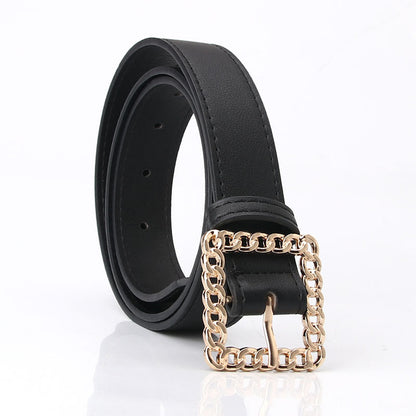 In stock Korean version of fashion hollow square buckle decorative belt student versatile trouser belt women's trend belt manufacturer batch