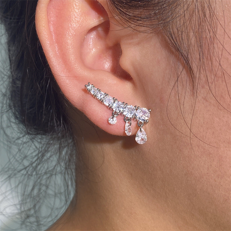 RAKOL Cross-border Fashion Aneurcade Gradient Rhinestone Hook-On Earrings for Women, Design Sense Zircon Stud Earrings for Women