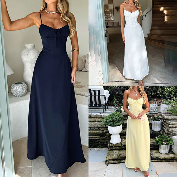 2026 Independent Station Spring New European and American Cross-border Women's Elegant and Sexy Lace-up A-Line Suspender Large Swing Dress