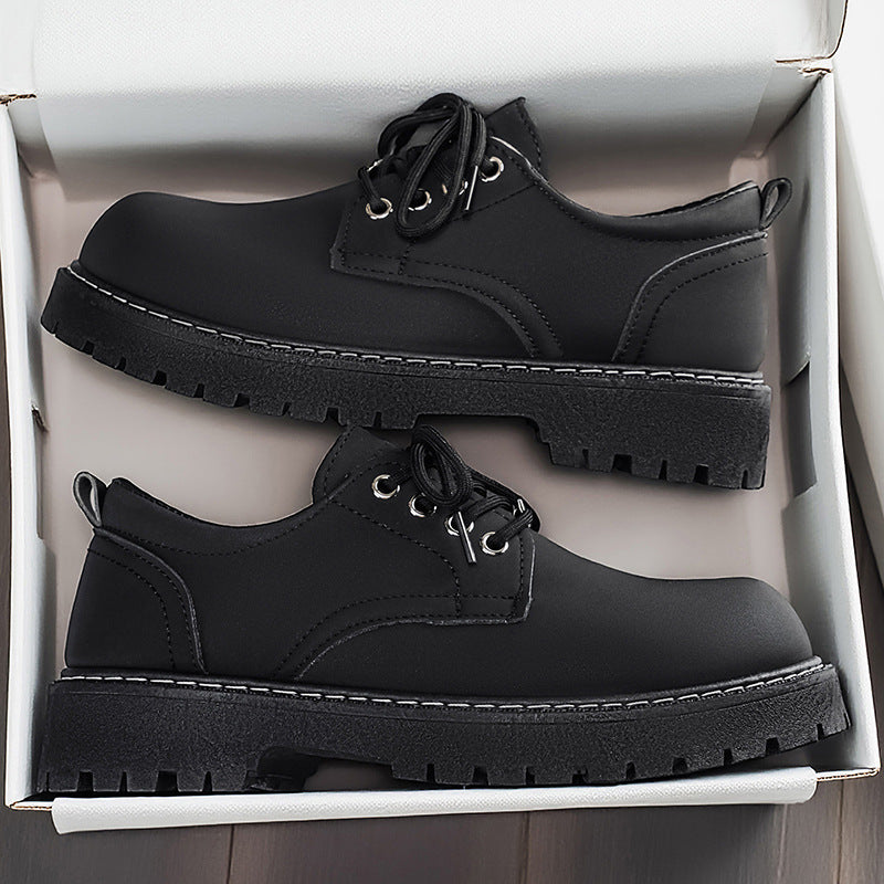 2026 Spring/Summer New Men's Shoes: British Casual Men's Shoes, High-End Thick-Soled Height-Increasing Black Men's Big Head Shoes