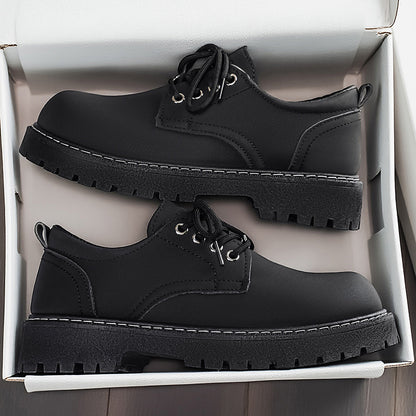 2026 Spring/Summer New Men's Shoes: British Casual Men's Shoes, High-End Thick-Soled Height-Increasing Black Men's Big Head Shoes