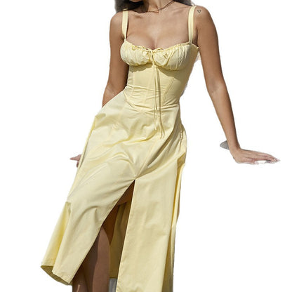 2026 Amazon independent station European and beautiful women's new floral square neck sexy slit spring dress for women