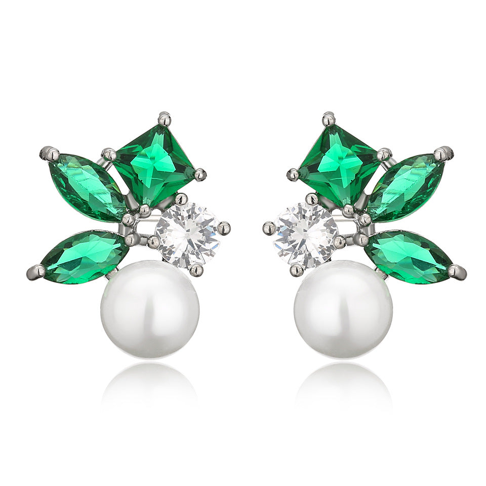 RAKOL European and American Cross-border Fashion Commuter Personalized Earrings, Square Horse Eye Zircon Pearl Simple Earrings